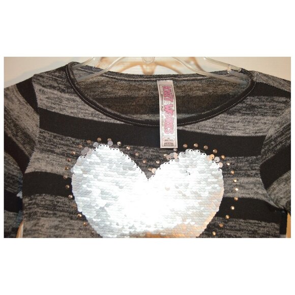 Knit Works Silver Heart Girl's Size S 7/8 Long Sleeve Pullover Top Child's Youth - Picture 2 of 3